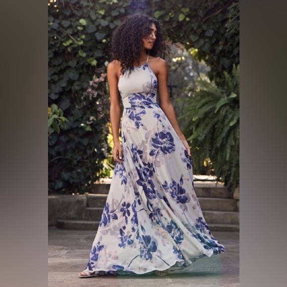 Lulu’s All I Need Grey Floral Print Lace-Up Maxi Dress in Small. New with tag - Picture 6 of 10